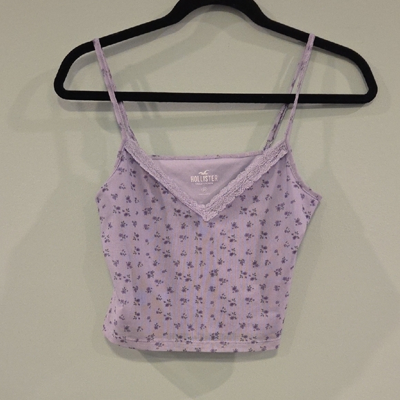Hollister Purple Sleeveless Cropped Camisole With Flowers Junior Size Medium - Picture 1 of 10